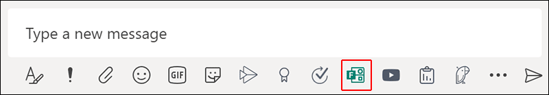 A screenshot of the message and toolbar at the bottom of a Microsoft Teams chat/channel. There is a small red box around the Polls symbol.