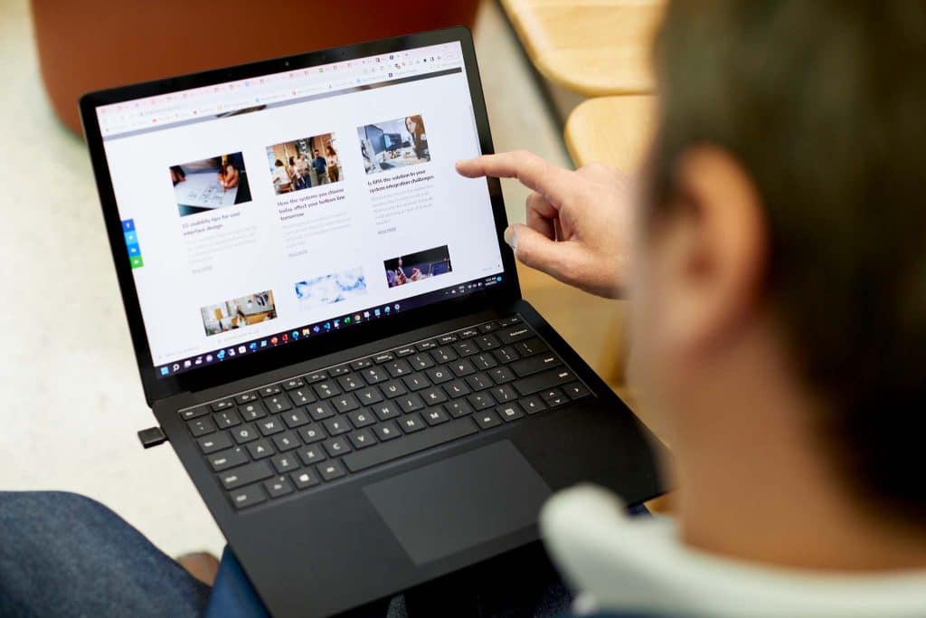 a laptop screen showing the different kind of content on an intranet