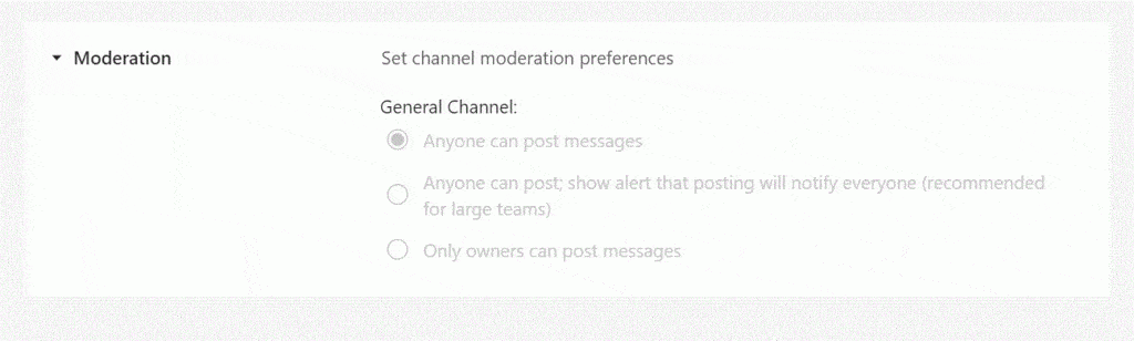 a screenshot of making changes to settings in microsoft teams channels