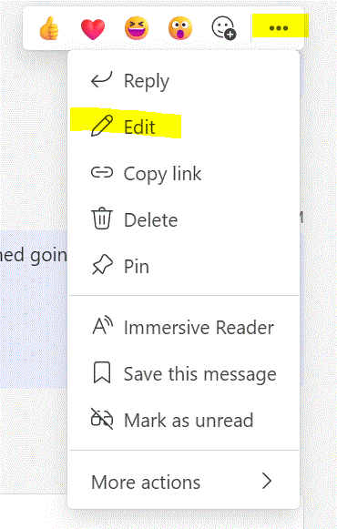 a screenshot of making changes to messages in microsoft teams channels