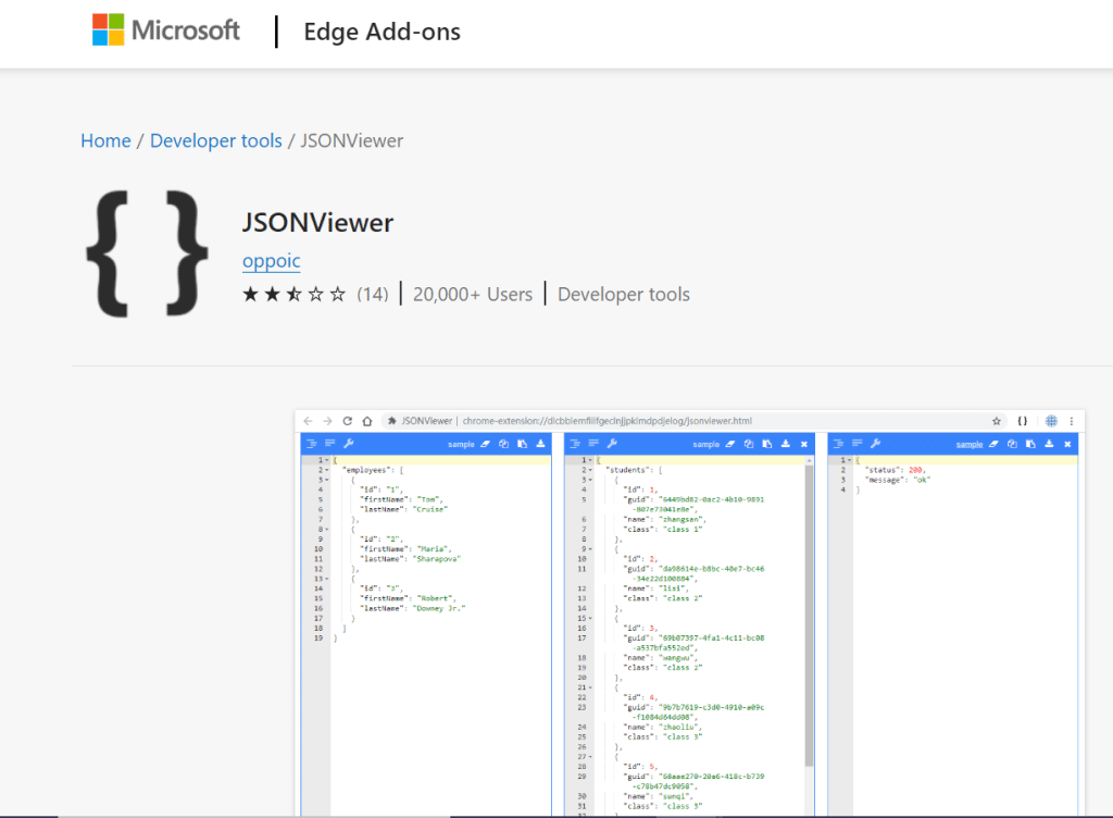 a screenshot of the JSONViewer power automate extensions