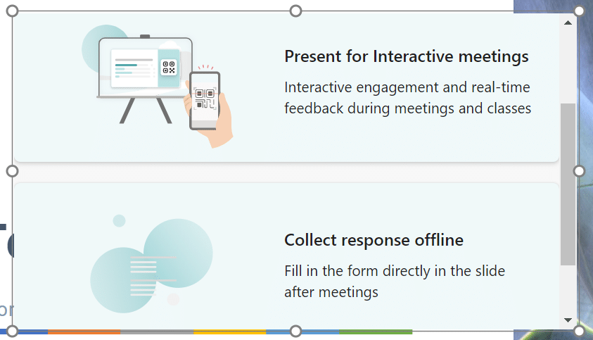 A screenshot from PowerPoint showing the two options of Microsoft Forms present mode