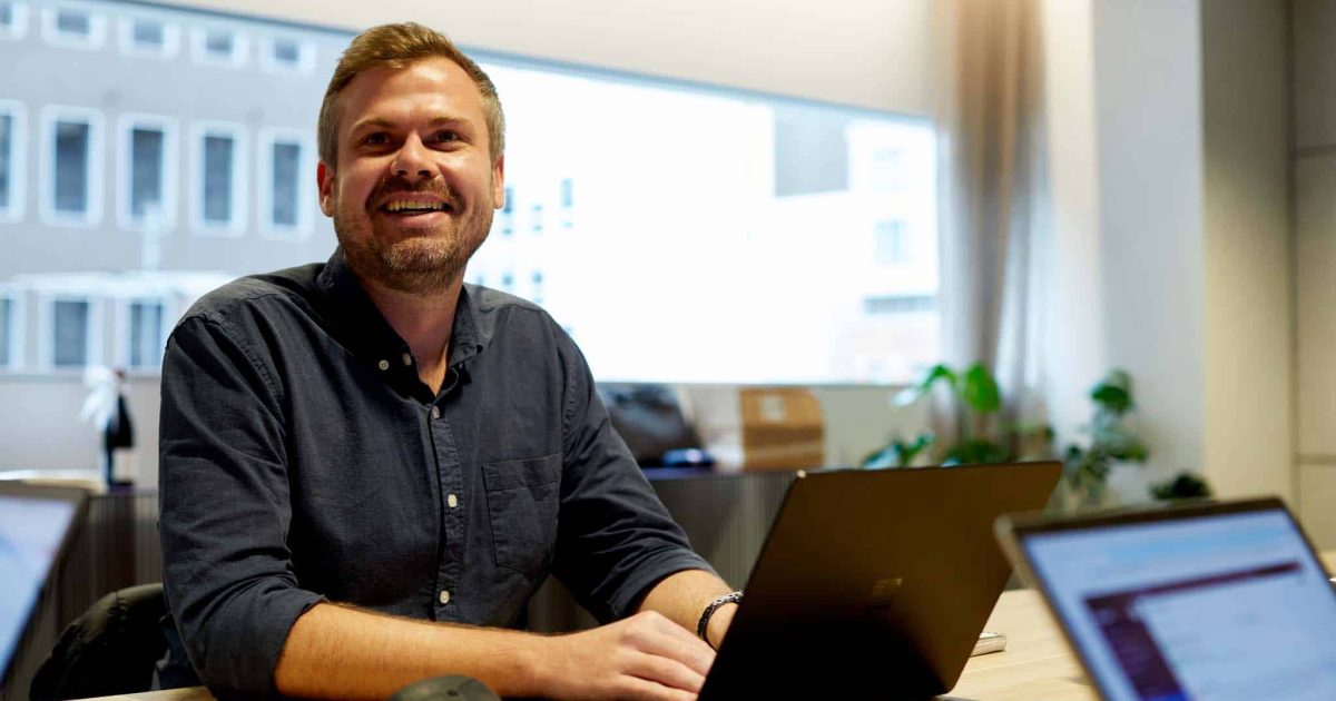 Man attending an online meeting