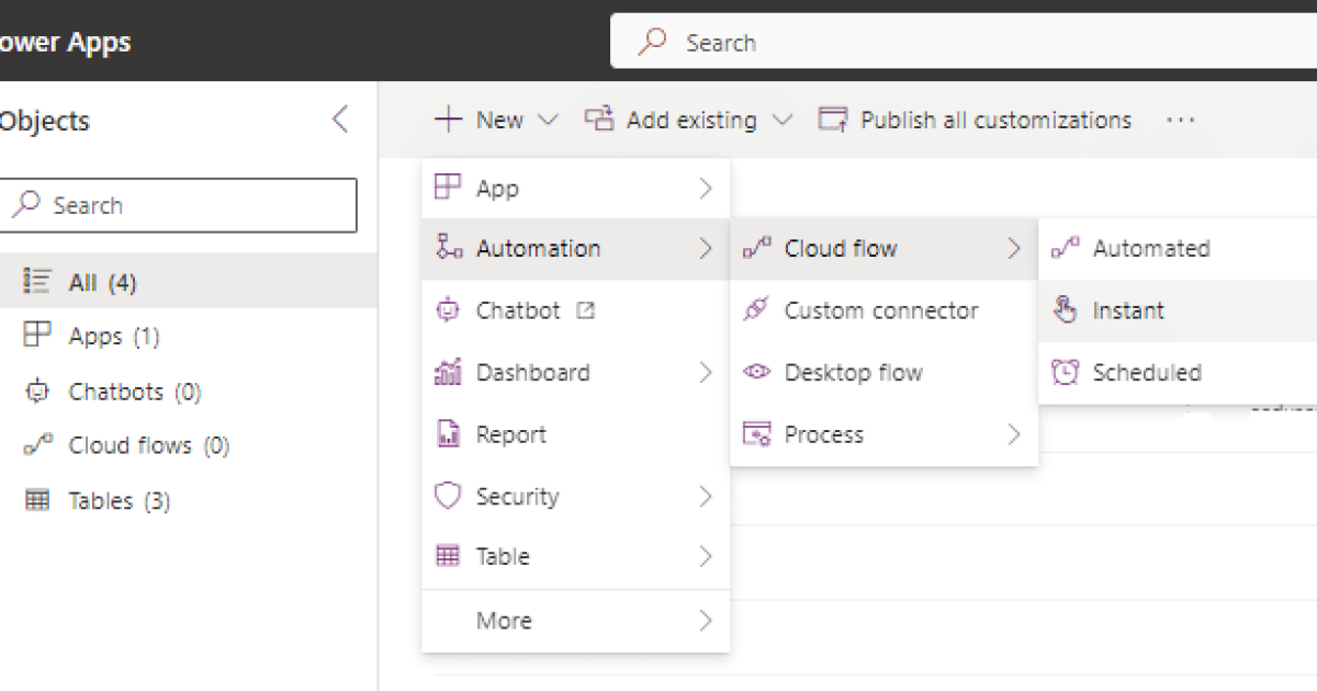 A screenshot of the steps involved in how to create workflows in Power Automate.